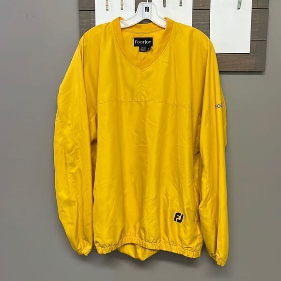 FootJoy Gold Embroidered Pullover Jacket w/ Front Zipper Pockets & V-Neck- Large - Picture 1 of 14